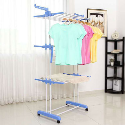 Kualitas Balkon 3 Tingkat Lipat Rak Gantungan Baju Stainless Steel Multifungsi pabrik